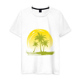 Мужская футболка хлопок с принтом Райский уголок , 100% хлопок | прямой крой, круглый вырез горловины, длина до линии бедер, слегка спущенное плечо. | море | на море | пальмы | пляж | рай | райский отдых | райский уголок | райское наслаждение