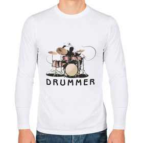 Мужской лонгслив хлопок с принтом Drummer , 100% хлопок |  | drummer | барабанщик | барабаны | драммер | ударник | ударные