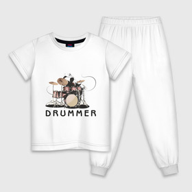 Детская пижама хлопок с принтом Drummer , 100% хлопок |  брюки и футболка прямого кроя, без карманов, на брюках мягкая резинка на поясе и по низу штанин
 | Тематика изображения на принте: drummer | барабанщик | барабаны | драммер | ударник | ударные