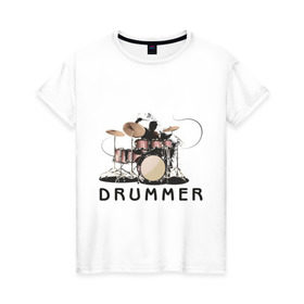 Женская футболка хлопок с принтом Drummer , 100% хлопок | прямой крой, круглый вырез горловины, длина до линии бедер, слегка спущенное плечо | drummer | барабанщик | барабаны | драммер | ударник | ударные