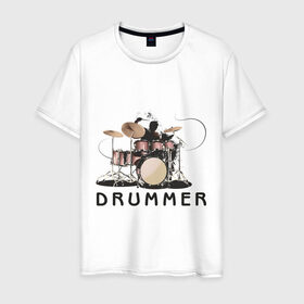 Мужская футболка хлопок с принтом Drummer , 100% хлопок | прямой крой, круглый вырез горловины, длина до линии бедер, слегка спущенное плечо. | drummer | барабанщик | барабаны | драммер | ударник | ударные