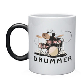 Кружка хамелеон с принтом Drummer , керамика | меняет цвет при нагревании, емкость 330 мл | dnb | drummer | барабанщик | барабаны | драм н басс | драммер | драмнбас | ударник | ударные