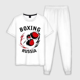 Мужская пижама хлопок с принтом Boxing russia forever , 100% хлопок | брюки и футболка прямого кроя, без карманов, на брюках мягкая резинка на поясе и по низу штанин
 | 
