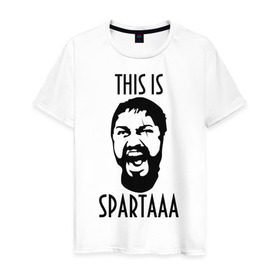 Мужская футболка хлопок с принтом This is Spartaaa (2) , 100% хлопок | прямой крой, круглый вырез горловины, длина до линии бедер, слегка спущенное плечо. | Тематика изображения на принте: 300 спартанцев | this is sparta | король леонид | леонид | это спарта
