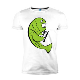 Мужская футболка премиум с принтом Рыба (5) , 92% хлопок, 8% лайкра | приталенный силуэт, круглый вырез ворота, длина до линии бедра, короткий рукав | клев | рыба | рыбак | рыбалка | рыбка | удочки | улов