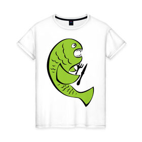 Женская футболка хлопок с принтом Рыба (5) , 100% хлопок | прямой крой, круглый вырез горловины, длина до линии бедер, слегка спущенное плечо | клев | рыба | рыбак | рыбалка | рыбка | удочки | улов