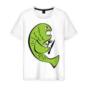 Мужская футболка хлопок с принтом Рыба (5) , 100% хлопок | прямой крой, круглый вырез горловины, длина до линии бедер, слегка спущенное плечо. | клев | рыба | рыбак | рыбалка | рыбка | удочки | улов
