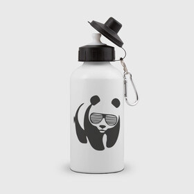 Бутылка спортивная с принтом Панда в очках жалюзи , металл | емкость — 500 мл, в комплекте две пластиковые крышки и карабин для крепления | панда