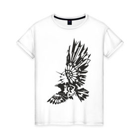 Женская футболка хлопок с принтом Ворон (2) , 100% хлопок | прямой крой, круглый вырез горловины, длина до линии бедер, слегка спущенное плечо | trible | ворон | графика | птица | рисунок | трайблы | узоры