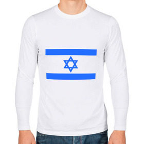 Мужской лонгслив хлопок с принтом Флаг Израиля , 100% хлопок |  | Тематика изображения на принте: israel | израиль | флаг
