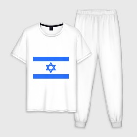 Мужская пижама хлопок с принтом Флаг Израиля , 100% хлопок | брюки и футболка прямого кроя, без карманов, на брюках мягкая резинка на поясе и по низу штанин
 | Тематика изображения на принте: israel | израиль | флаг