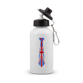 Бутылка спортивная с принтом Британский флаг на галстуке , металл | емкость — 500 мл, в комплекте две пластиковые крышки и карабин для крепления | Тематика изображения на принте: британский флаг
