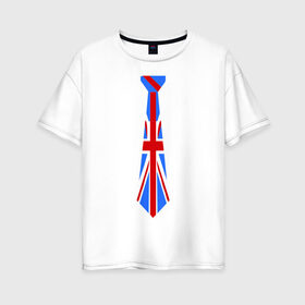 Женская футболка хлопок Oversize с принтом Британский флаг на галстуке , 100% хлопок | свободный крой, круглый ворот, спущенный рукав, длина до линии бедер
 | Тематика изображения на принте: британский флаг