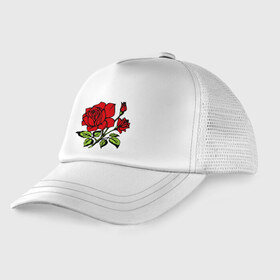 Детская кепка тракер с принтом Роза , Козырек - 100% хлопок. Кепка - 100% полиэстер, Задняя часть - сетка | универсальный размер, пластиковая застёжка | красная роза | роза | розочка | цветок | цветы
