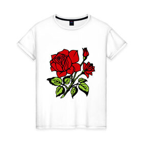Женская футболка хлопок с принтом Роза , 100% хлопок | прямой крой, круглый вырез горловины, длина до линии бедер, слегка спущенное плечо | красная роза | роза | розочка | цветок | цветы