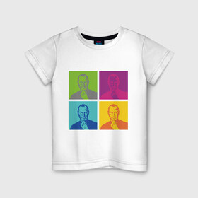 Детская футболка хлопок с принтом Стив Джобс цветной , 100% хлопок | круглый вырез горловины, полуприлегающий силуэт, длина до линии бедер | apple | colors | mac | steve jobs | краски | мак | портрет | стив джоббс | стив джобс | стив джопс | стивен джобс | цвет | эпл