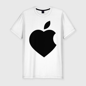 Мужская футболка премиум с принтом Сердце- яблоко , 92% хлопок, 8% лайкра | приталенный силуэт, круглый вырез ворота, длина до линии бедра, короткий рукав | apple | mac | steve jobs | мак | стив джоббс | стив джобс | стив джопс | стивен джобс | эпл
