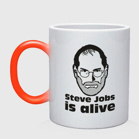 Кружка хамелеон с принтом Steve Jobs is alive (5) , керамика | меняет цвет при нагревании, емкость 330 мл | alive | apple | mac | steve jobs | жив | мак | стив джоббс | стив джобс | стив джопс | стивен джобс | эпл