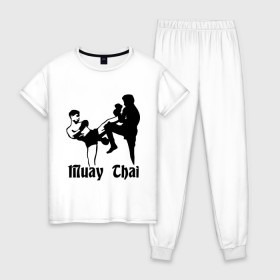 Женская пижама хлопок с принтом Muay Thai (2) , 100% хлопок | брюки и футболка прямого кроя, без карманов, на брюках мягкая резинка на поясе и по низу штанин | муай тай