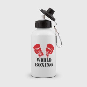 Бутылка спортивная с принтом World boxing , металл | емкость — 500 мл, в комплекте две пластиковые крышки и карабин для крепления | 