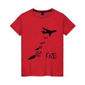 Женская футболка хлопок с принтом Еда вместо бомб , 100% хлопок | прямой крой, круглый вырез горловины, длина до линии бедер, слегка спущенное плечо | бомбы | еда | морковки | самолет