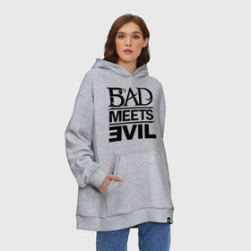 Худи SuperOversize хлопок с принтом Bad Meets Evil , 70% хлопок, 30% полиэстер, мягкий начес внутри | карман-кенгуру, эластичная резинка на манжетах и по нижней кромке, двухслойный капюшон
 | hip hop | rap | rap stars | реп | репчик | рэп | рэп звезда | рэпчик | рэпчина | хип хоп