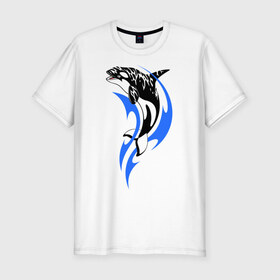 Мужская футболка премиум с принтом Косатка , 92% хлопок, 8% лайкра | приталенный силуэт, круглый вырез ворота, длина до линии бедра, короткий рукав | Тематика изображения на принте: shark | акула | рыба
