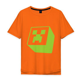 Мужская футболка хлопок Oversize с принтом Minecraft creeper green , 100% хлопок | свободный крой, круглый ворот, “спинка” длиннее передней части | крипер