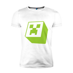 Мужская футболка премиум с принтом Minecraft creeper green , 92% хлопок, 8% лайкра | приталенный силуэт, круглый вырез ворота, длина до линии бедра, короткий рукав | Тематика изображения на принте: крипер
