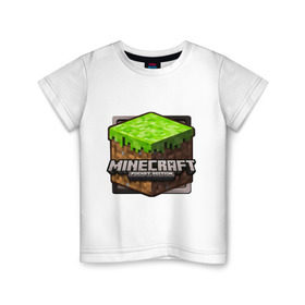 Детская футболка хлопок с принтом Minecraft logo , 100% хлопок | круглый вырез горловины, полуприлегающий силуэт, длина до линии бедер | Тематика изображения на принте: creeper | mine craft | minecraft | майнкрафт | шахта
