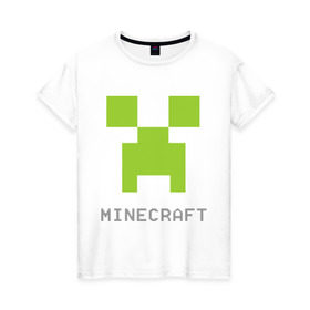 Женская футболка хлопок с принтом Minecraft logo grey , 100% хлопок | прямой крой, круглый вырез горловины, длина до линии бедер, слегка спущенное плечо | Тематика изображения на принте: крипер