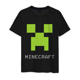 Мужская футболка хлопок с принтом Minecraft logo grey , 100% хлопок | прямой крой, круглый вырез горловины, длина до линии бедер, слегка спущенное плечо. | крипер