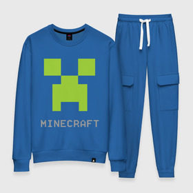 Женский костюм хлопок с принтом Minecraft logo grey , 100% хлопок | на свитшоте круглая горловина, мягкая резинка по низу. Брюки заужены к низу, на них два вида карманов: два 