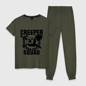 Женская пижама хлопок с принтом Minecraft Squad , 100% хлопок | брюки и футболка прямого кроя, без карманов, на брюках мягкая резинка на поясе и по низу штанин | Тематика изображения на принте: крипер
