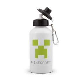 Бутылка спортивная с принтом Minecraft logo grey (5) , металл | емкость — 500 мл, в комплекте две пластиковые крышки и карабин для крепления | крипер