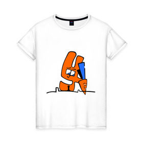 Женская футболка хлопок с принтом Зайка и морковка , 100% хлопок | прямой крой, круглый вырез горловины, длина до линии бедер, слегка спущенное плечо | животные | зайка | заяц | заяц с морковкой | морковка