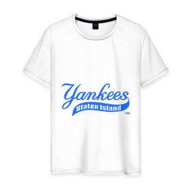 Мужская футболка хлопок с принтом NY Yankees , 100% хлопок | прямой крой, круглый вырез горловины, длина до линии бедер, слегка спущенное плечо. | 
