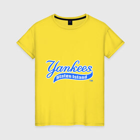 Женская футболка хлопок с принтом NY Yankees , 100% хлопок | прямой крой, круглый вырез горловины, длина до линии бедер, слегка спущенное плечо | 