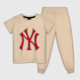 Детская пижама хлопок с принтом NY Yankees red , 100% хлопок |  брюки и футболка прямого кроя, без карманов, на брюках мягкая резинка на поясе и по низу штанин
 | baseball | major league basebal | mlb | ny | staten island | yankees | америка | бейсбол | бита | главная лига бейсбола | нью йорк янкиз | статен айленд | сша | янки