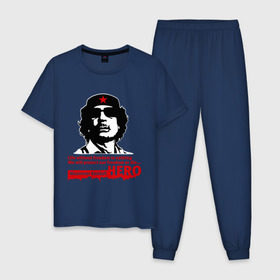 Мужская пижама хлопок с принтом Kaddafi hero , 100% хлопок | брюки и футболка прямого кроя, без карманов, на брюках мягкая резинка на поясе и по низу штанин
 | Тематика изображения на принте: kadafi | kaddafi | кадафи | каддафи | муамар каддафи