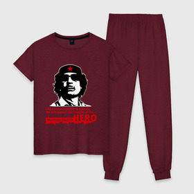 Женская пижама хлопок с принтом Kaddafi hero , 100% хлопок | брюки и футболка прямого кроя, без карманов, на брюках мягкая резинка на поясе и по низу штанин | kadafi | kaddafi | кадафи | каддафи | муамар каддафи