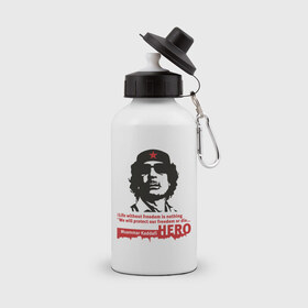 Бутылка спортивная с принтом Kaddafi hero (5) , металл | емкость — 500 мл, в комплекте две пластиковые крышки и карабин для крепления | 