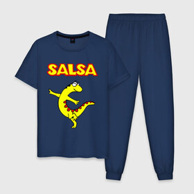 Мужская пижама хлопок с принтом Сальса ящерица , 100% хлопок | брюки и футболка прямого кроя, без карманов, на брюках мягкая резинка на поясе и по низу штанин
 | Тематика изображения на принте: bachata | lambada | latina | salsa | бачата | ламбада | латина | латиноамериканская музыка | латиноамериканские танцы | сальса | танго | танец | танцы | ча ча ча | ящер | ящерица