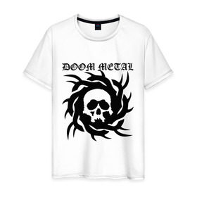 Мужская футболка хлопок с принтом Doom metal , 100% хлопок | прямой крой, круглый вырез горловины, длина до линии бедер, слегка спущенное плечо. | 