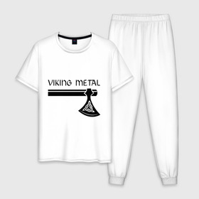 Мужская пижама хлопок с принтом Viking metal , 100% хлопок | брюки и футболка прямого кроя, без карманов, на брюках мягкая резинка на поясе и по низу штанин
 | metall | viking metal | викинг метал | метал | металл | рок | тяжелый рок | тяжеляк
