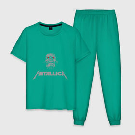 Мужская пижама хлопок с принтом Metallica scool , 100% хлопок | брюки и футболка прямого кроя, без карманов, на брюках мягкая резинка на поясе и по низу штанин
 | металлика