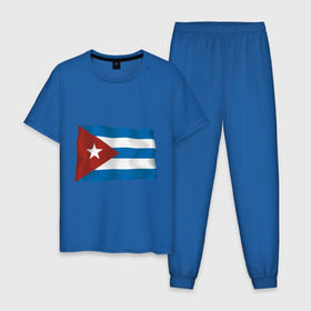 Мужская пижама хлопок с принтом Куба флаг , 100% хлопок | брюки и футболка прямого кроя, без карманов, на брюках мягкая резинка на поясе и по низу штанин
 | cuba | куба | куба афиша | кубинский флаг | республика куба | флаг | флаг кубы | флаги