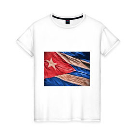 Женская футболка хлопок с принтом Куба флаг олд , 100% хлопок | прямой крой, круглый вырез горловины, длина до линии бедер, слегка спущенное плечо | cuba | куба | куба афиша | куба олд | кубинский флаг | олд | республика куба | флаг | флаг куба олд | флаг кубы | флаг олд | флаги