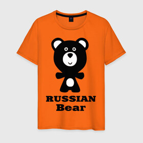 Мужская футболка хлопок с принтом Russian bear , 100% хлопок | прямой крой, круглый вырез горловины, длина до линии бедер, слегка спущенное плечо. | 