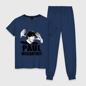 Женская пижама хлопок с принтом Paul McCartney (Пол МакКартни) , 100% хлопок | брюки и футболка прямого кроя, без карманов, на брюках мягкая резинка на поясе и по низу штанин | beatles | mccartney | the beatles | битлз | битлс | битлы | маккартни